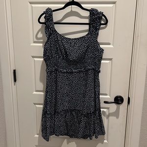 Blue dress with white polka dots